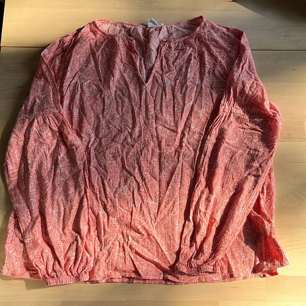 Women’s Extra Large (XL) Gap Floral Blouse, Coral and White